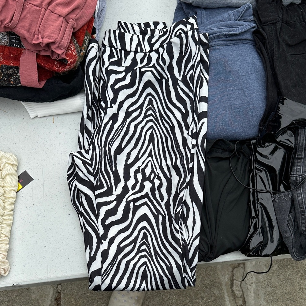 SHEIN Black and White Zebra Print Flare Pants